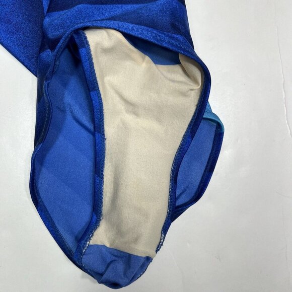 GOTTEX 1 Piece Bandeau Style Swimsuit Striped Blue With Hibiscus Flower Size 10 - Picture 6 of 9